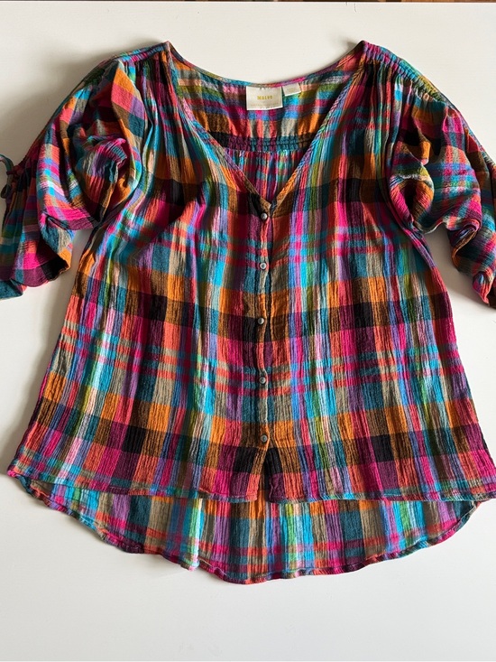 Anthropologie Tops - Anthropologie (Maeve) Lightweight Multicolor Plaid Button-Down Shirt Sz S EUC